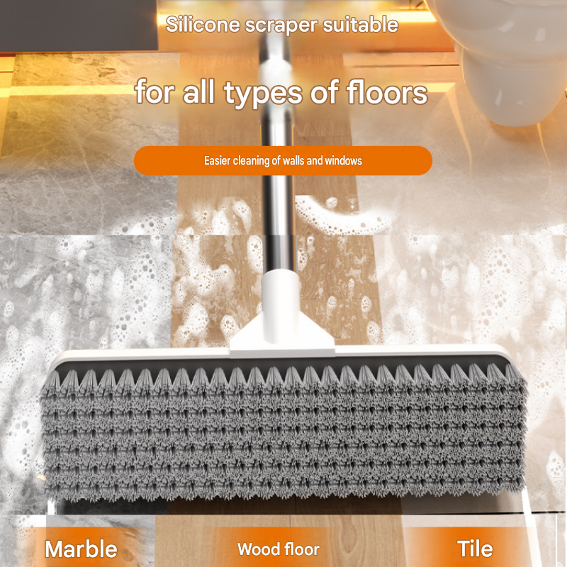 White Long Handle Floor Scrubber Brush - Stainless Steel and PP with Silicone view 12