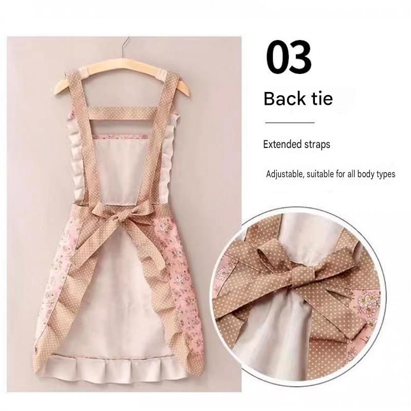 Floral Canvas Pink Kitchen Apron - Waterproof Oil-Resistant with Hand-Wipe Pocket view 8