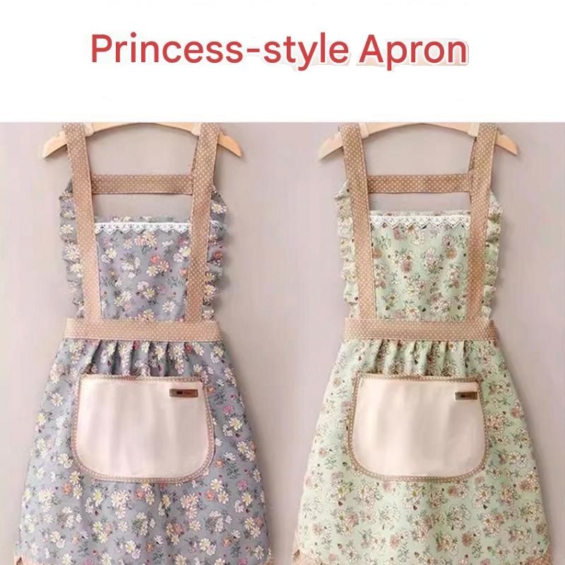 Floral Canvas Blue Kitchen Apron - Waterproof Oil-Resistant with Hand-Wipe Pocket view 2