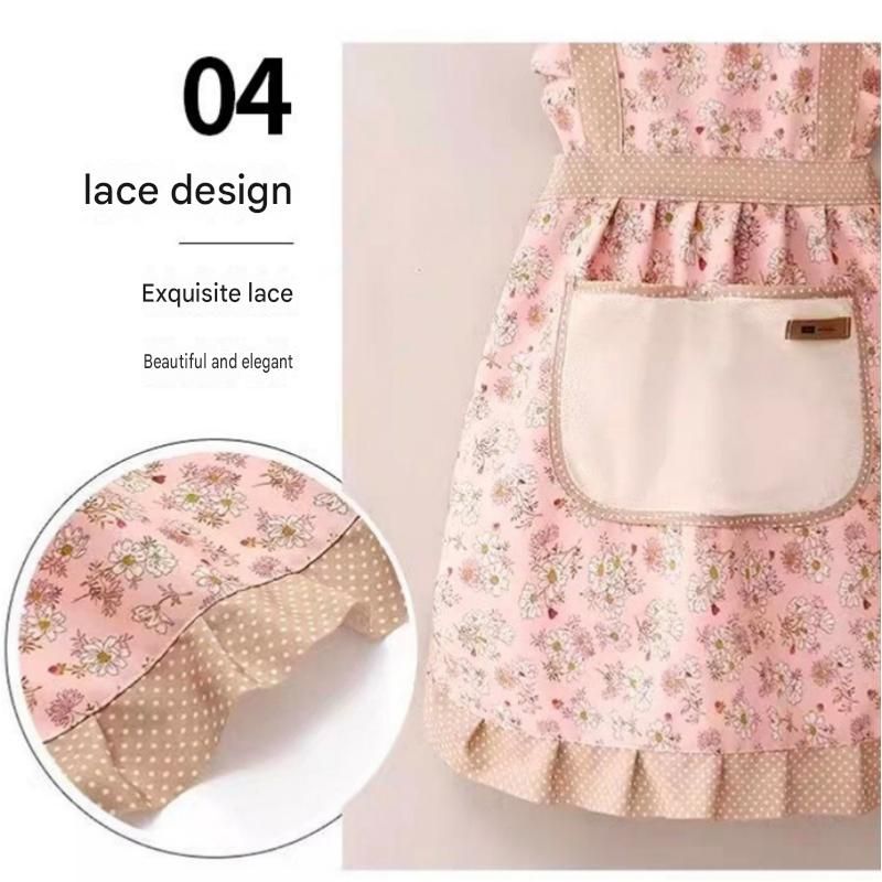Floral Canvas Blue Kitchen Apron - Waterproof Oil-Resistant with Hand-Wipe Pocket view 9