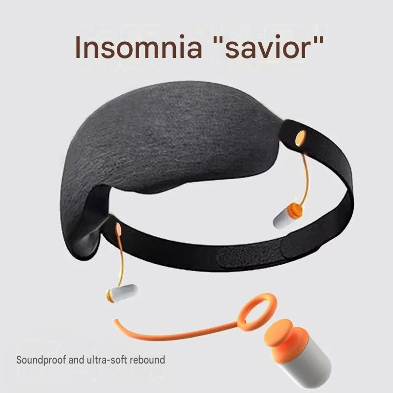 Grey 3D Contoured Sleep Mask with Integrated Earplugs - Zero Pressure Eye Cover view 3