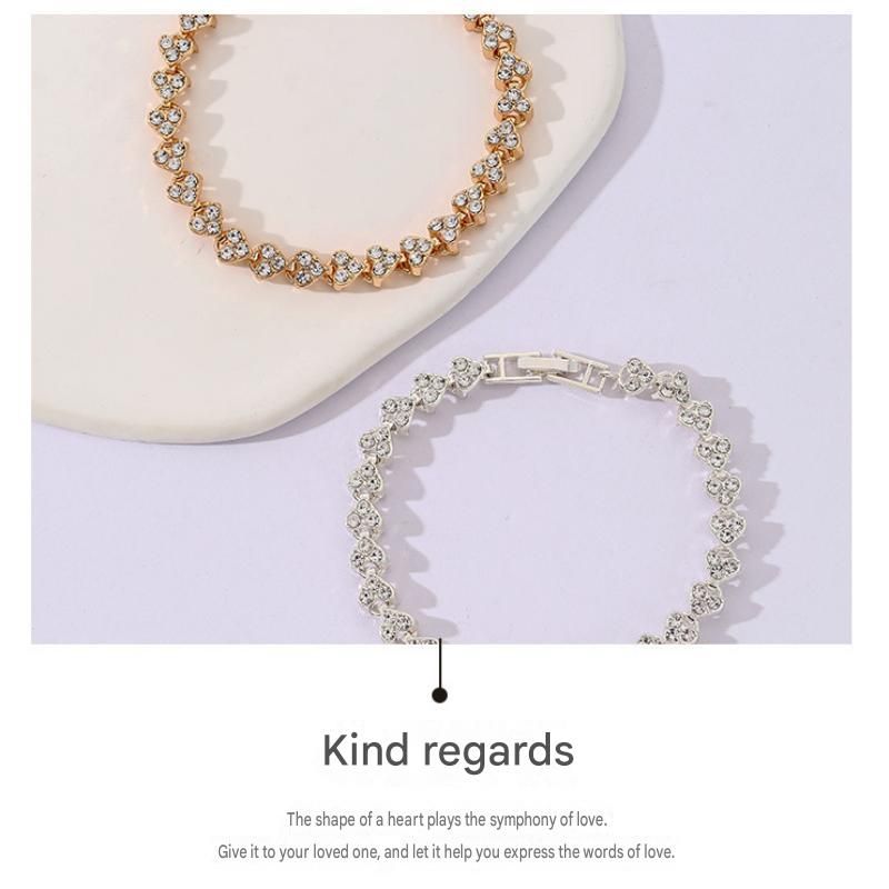 3 pieces Exquisite jewelry gift set -2piece Rhinestone Heart Link Bracelet view 6