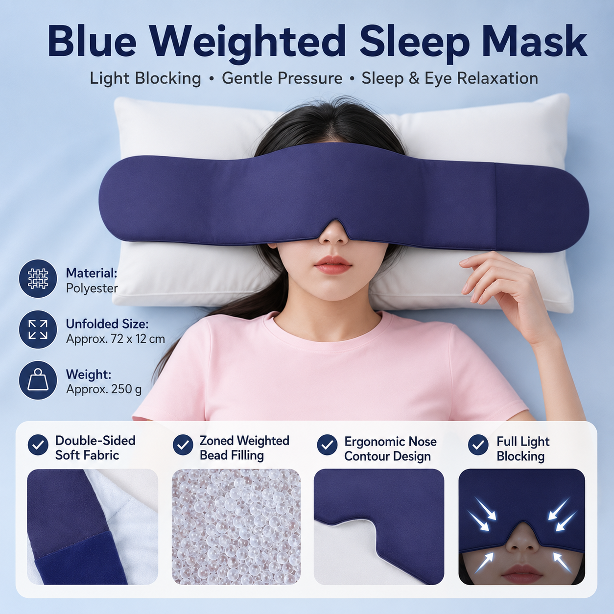 Blue Weighted Sleep Mask - Double-Sided Cooling and Warm Fabric