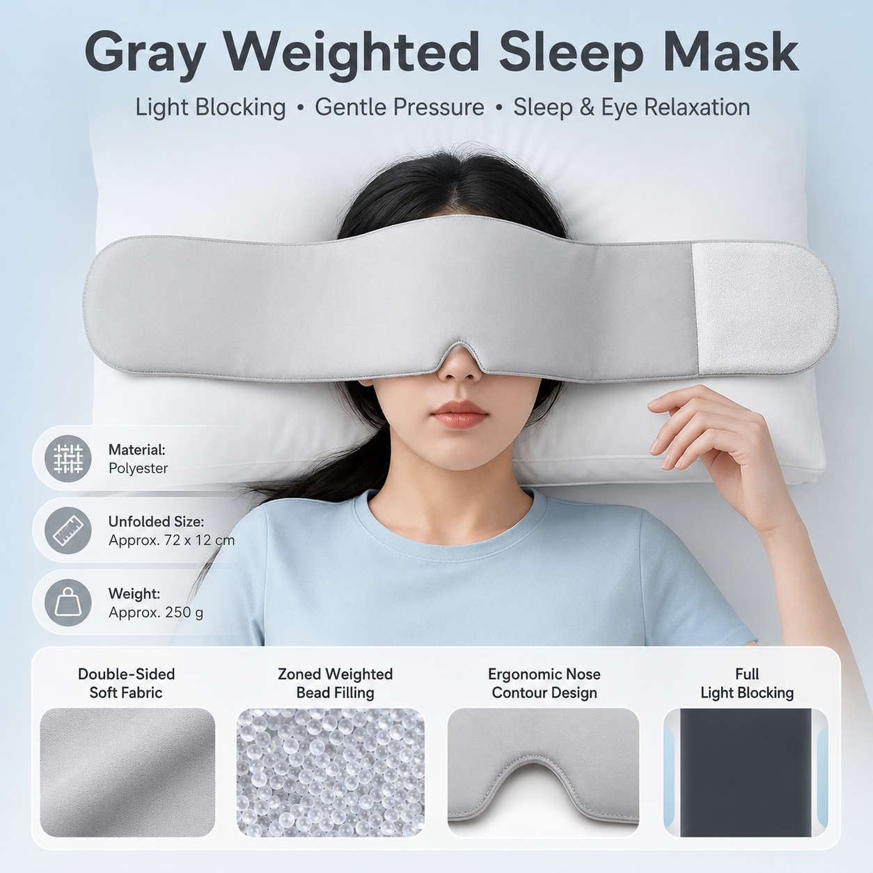 Grey Weighted Sleep Mask - Double-Sided Cooling and Warm Fabric