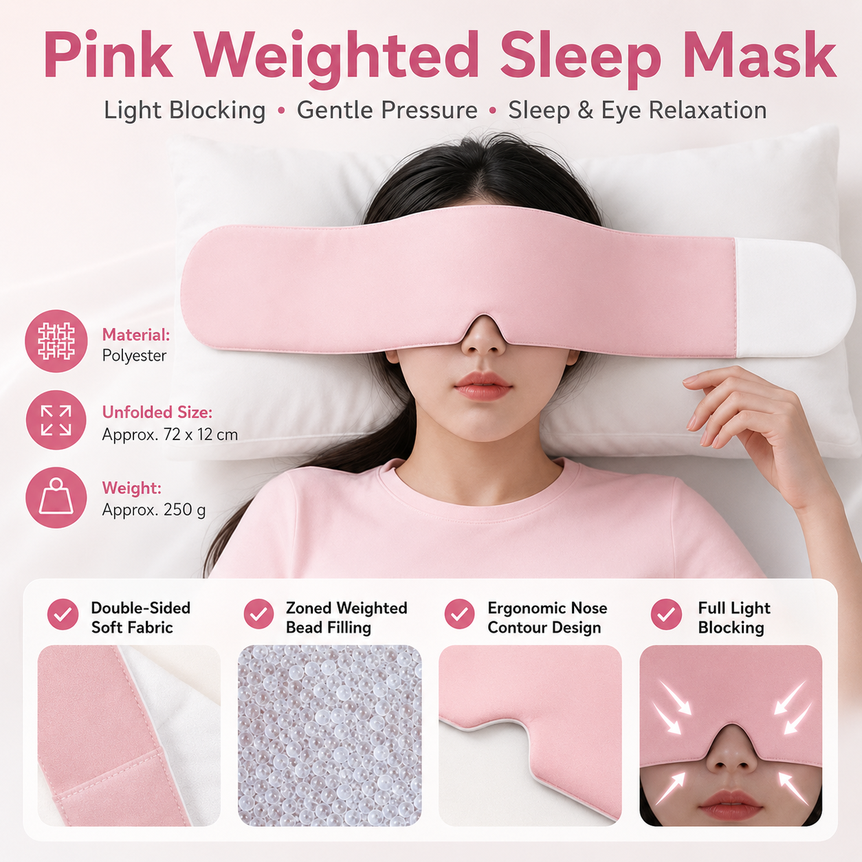 Pink Weighted Sleep Mask - Double-Sided Cooling and Warm Fabric