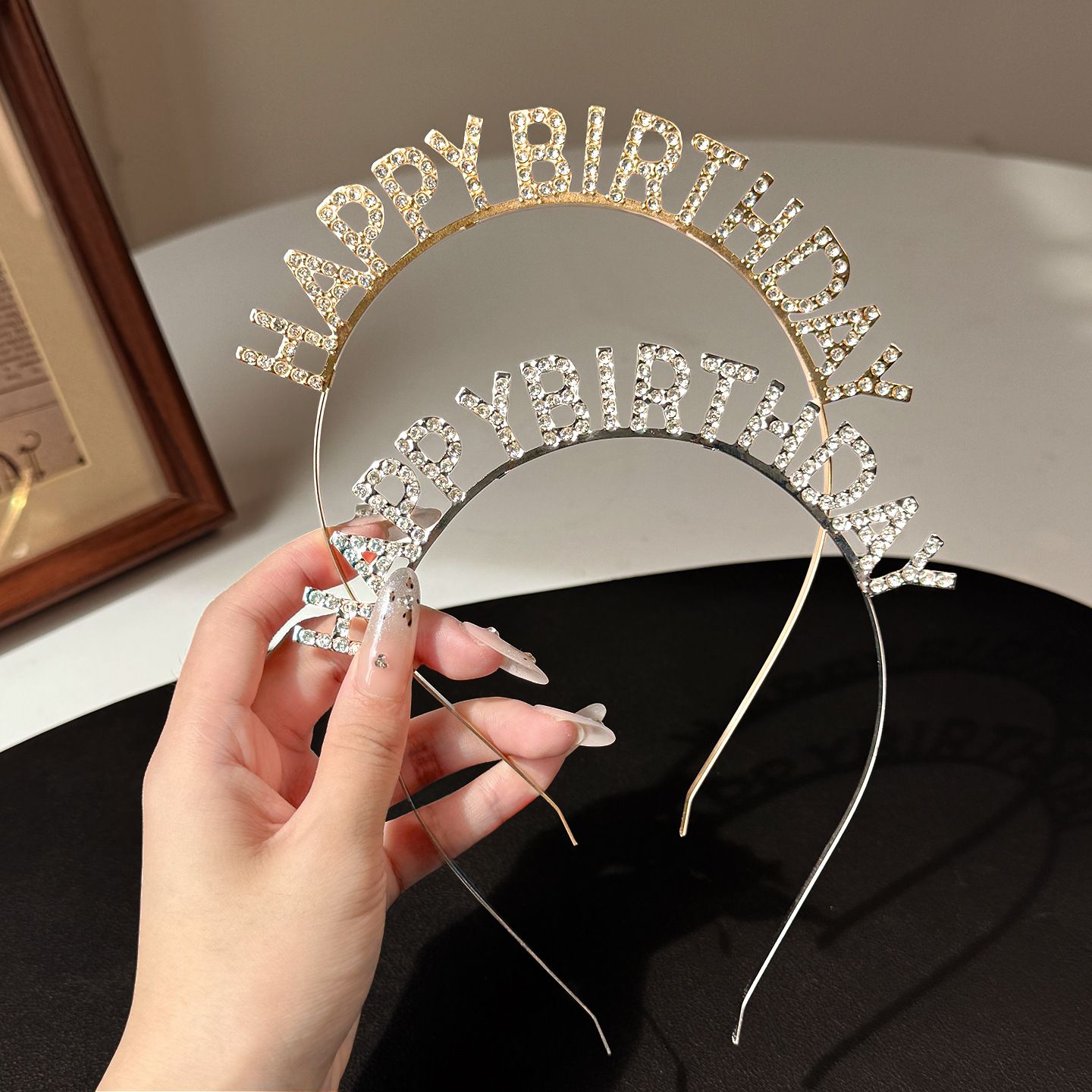 Silver Happy Birthday Rhinestone Headband - Alloy Party Hair Accessory with view 4