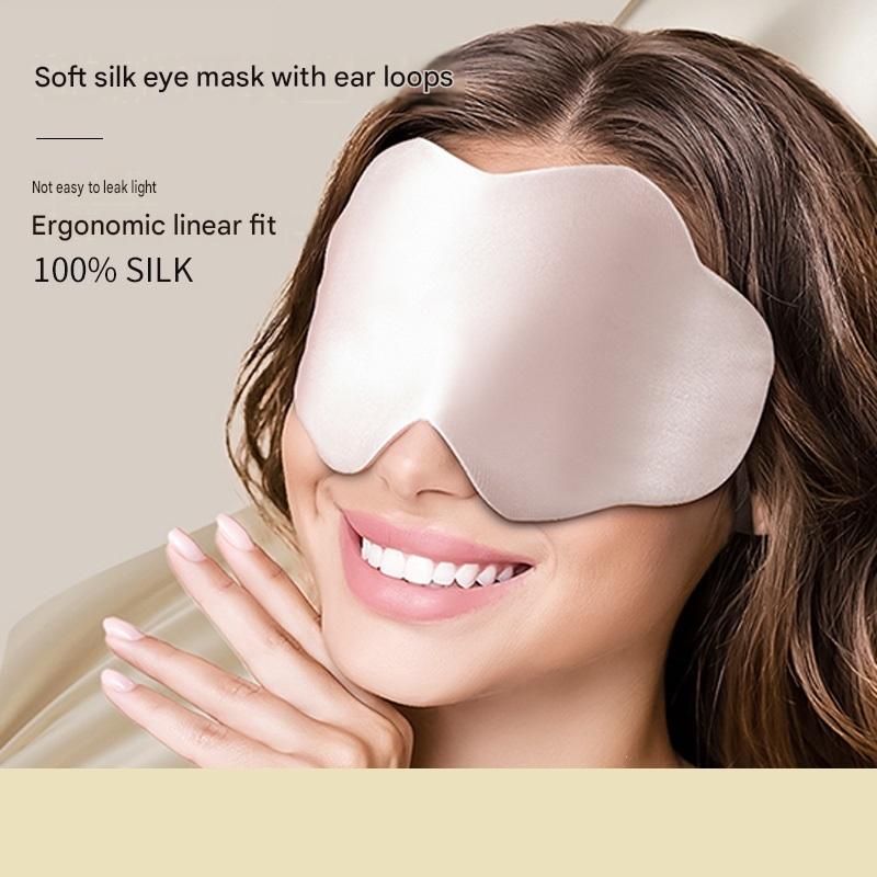 Black Mulberry Silk Sleep Eye Mask - Cloud Shaped Blackout Blindfold with view 4