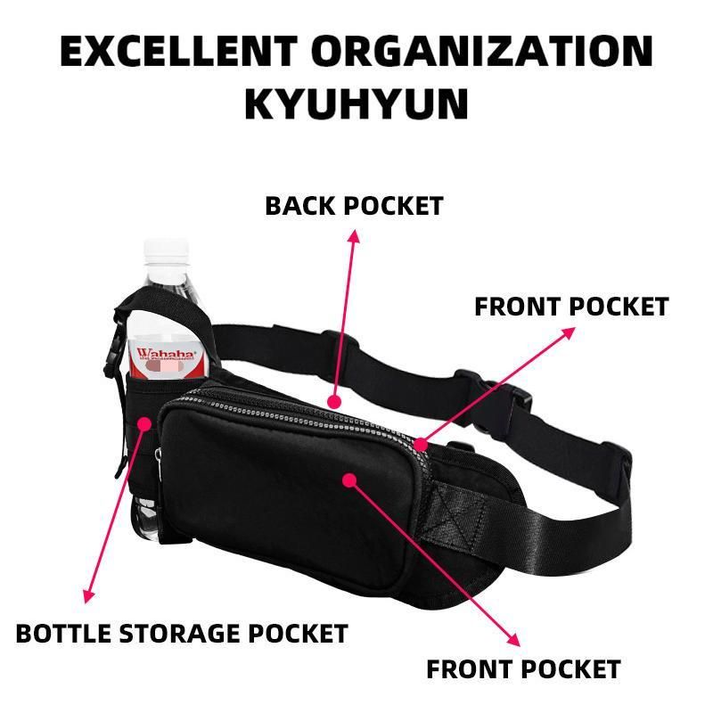 Black Waterproof Sports Waist Bag with Water Bottle Holder - Lightweight view 7