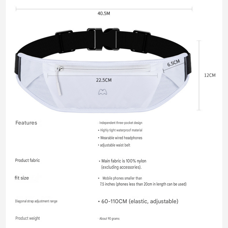 Dry and Breathable Sports combination-Black Running Waist Belt and Black view 3