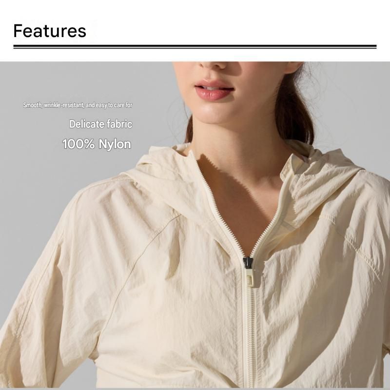 Beige XL Size Women's Lightweight Hooded Windbreaker Jacket - Nylon view 9