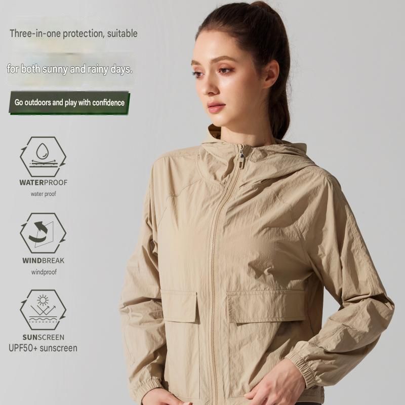 Green L Size Women's Lightweight Hooded Windbreaker Jacket - Nylon view 2
