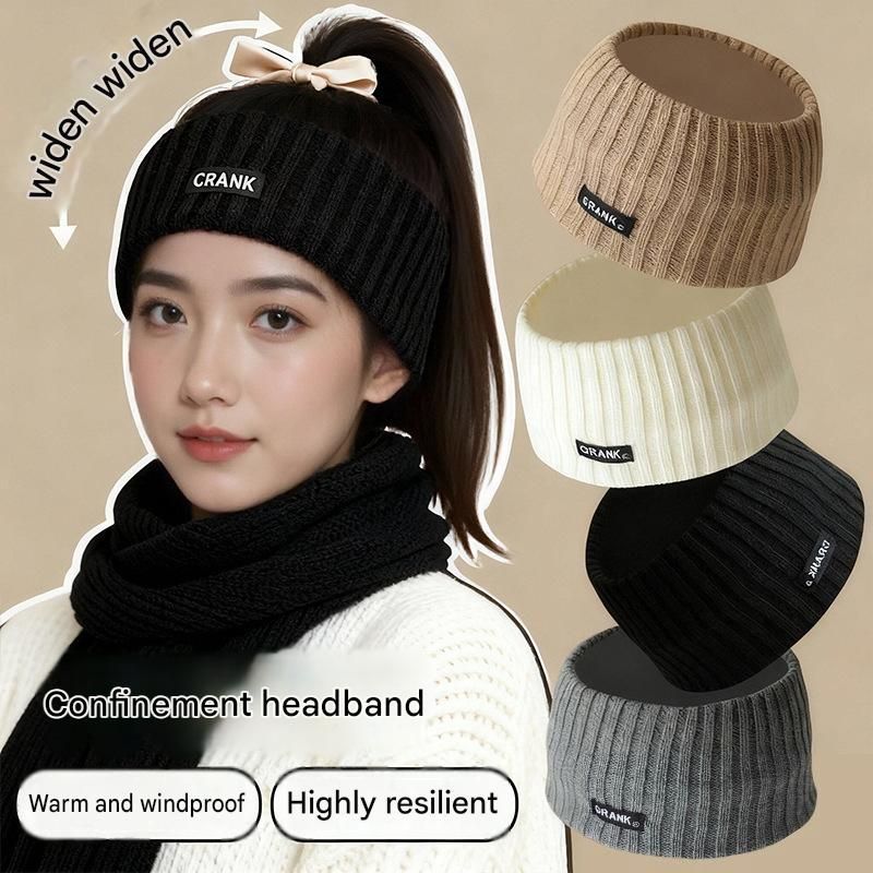 Beige Women's Knitted Headkerchief- Soft Yarn Wide Ear Warmer Head Wrap view 3