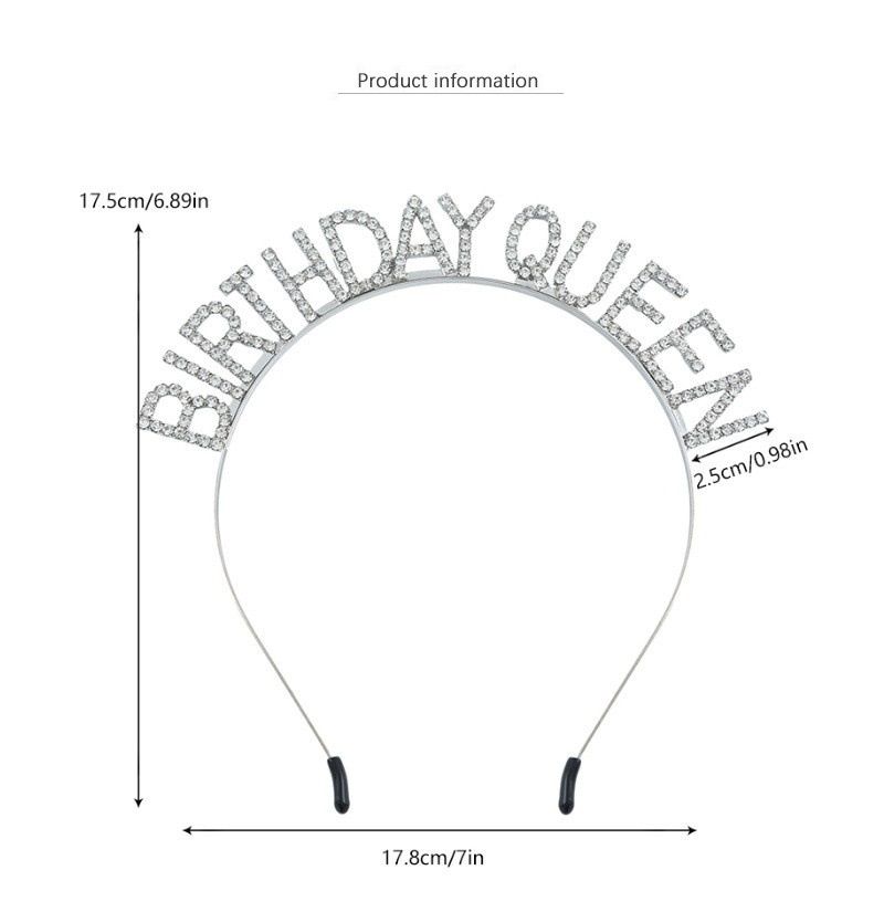 Silvery Birthday queen Rhinestone decorative headband - Alloy Letter Hair view 4