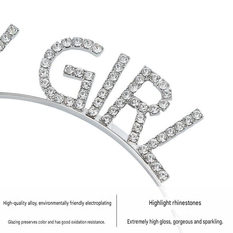 Silvery Birthday queen Rhinestone decorative headband - Alloy Letter Hair view 5