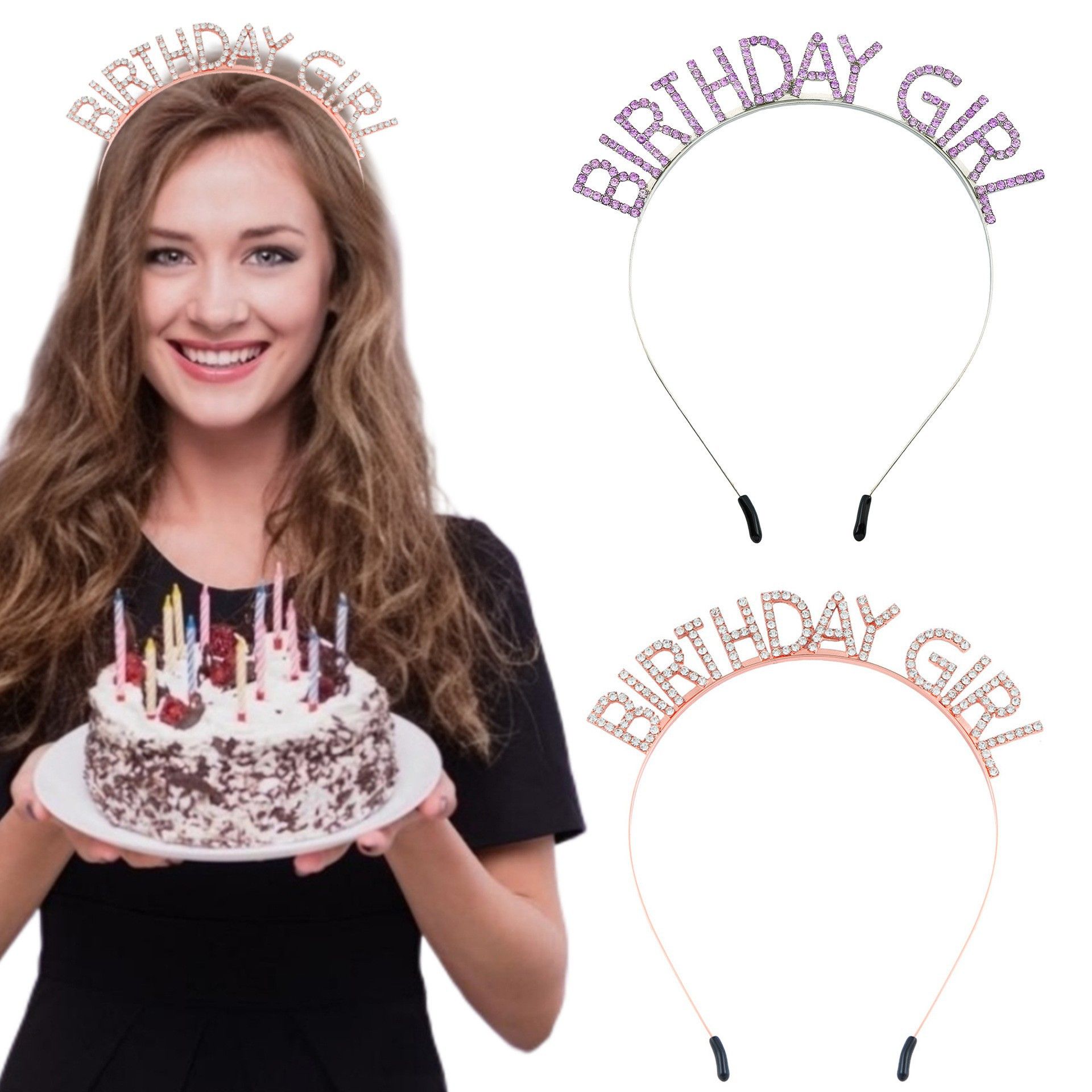 Golden Birthday Girl Rhinestone decorative headband - Alloy Letter Hair view 3