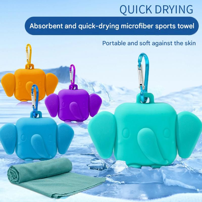 Red Portable Quick Dry Towel with Elephant Storage Box - Microfiber Cooling view 2