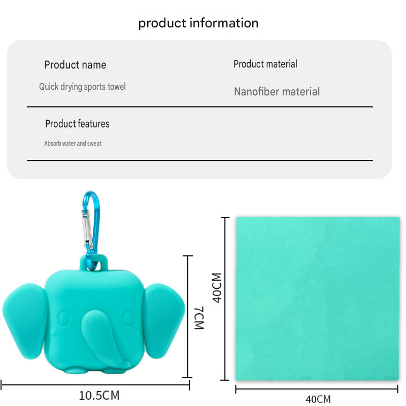Grey Portable Quick Dry Towel with Elephant Storage Box - Microfiber Cooling view 8