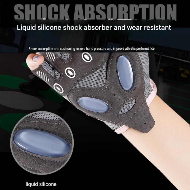 Pink M size Women's Half-Finger Fitness Gloves - Liquid Silicone Shock Absorption view 9