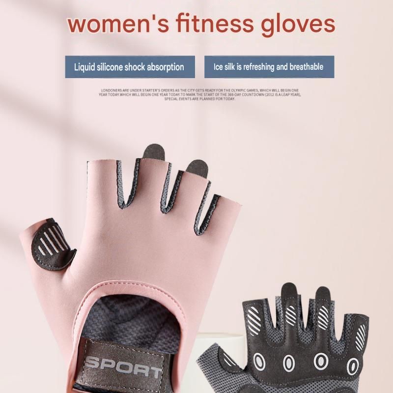 Grey S size Women's Half-Finger Fitness Gloves - Liquid Silicone Shock Absorption view 2