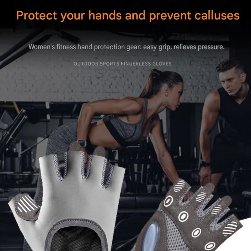 Grey L size Women's Half-Finger Fitness Gloves - Liquid Silicone Shock Absorption view 5