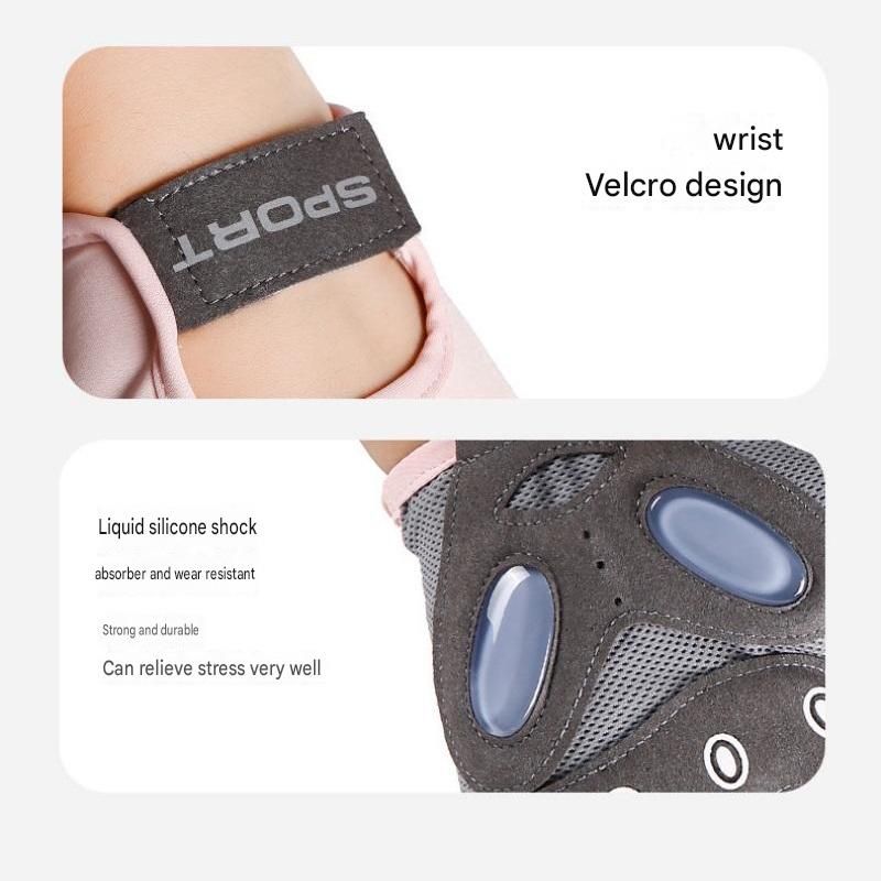 Grey L size Women's Half-Finger Fitness Gloves - Liquid Silicone Shock Absorption view 13