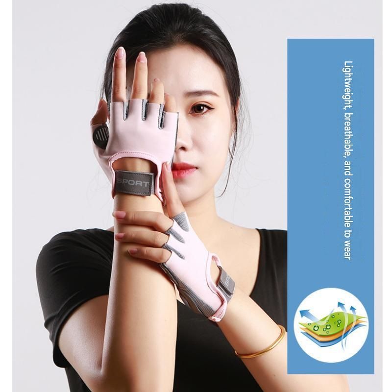 Black L size Women's Half-Finger Fitness Gloves - Liquid Silicone Shock Absorption view 10
