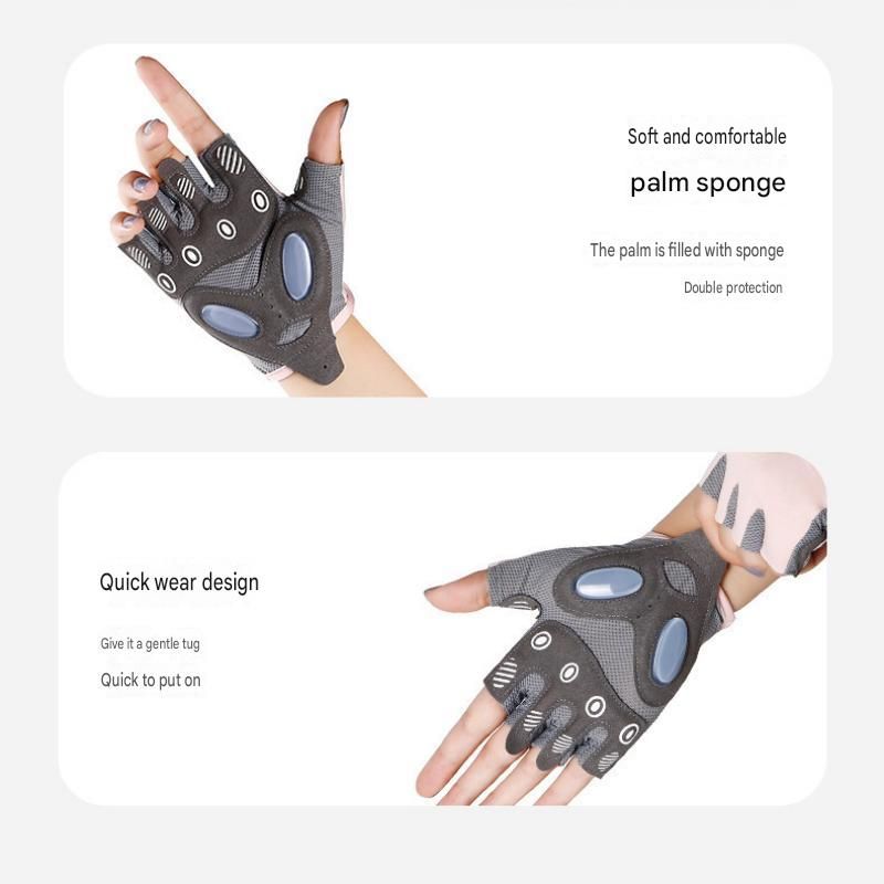 Black L size Women's Half-Finger Fitness Gloves - Liquid Silicone Shock Absorption view 14