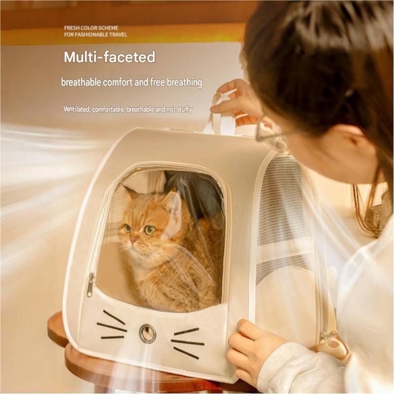 White Breathable Pet Carrier Backpack - Nylon Cat Travel Bag with Large Clear view 4