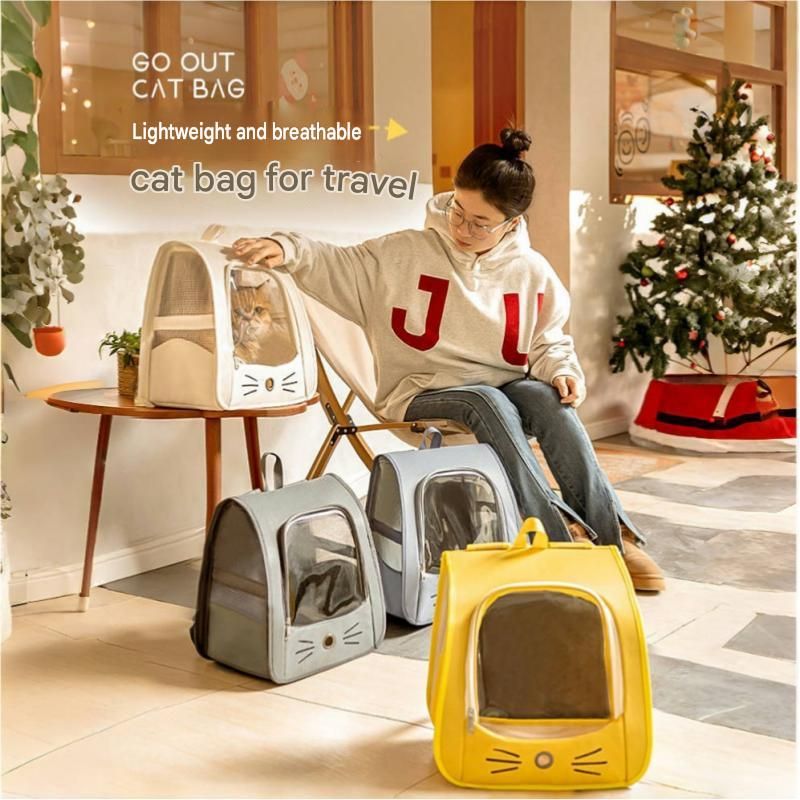Blue Breathable Pet Carrier Backpack - Nylon Cat Travel Bag with Large Clear view 2