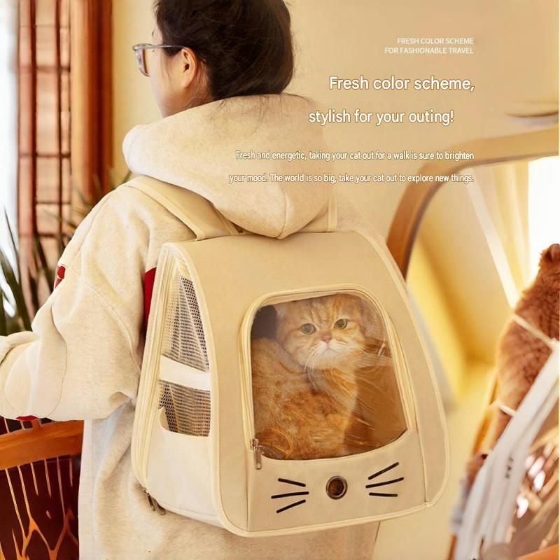 Grey Breathable Pet Carrier Backpack - Nylon Cat Travel Bag with Large Clear view 5