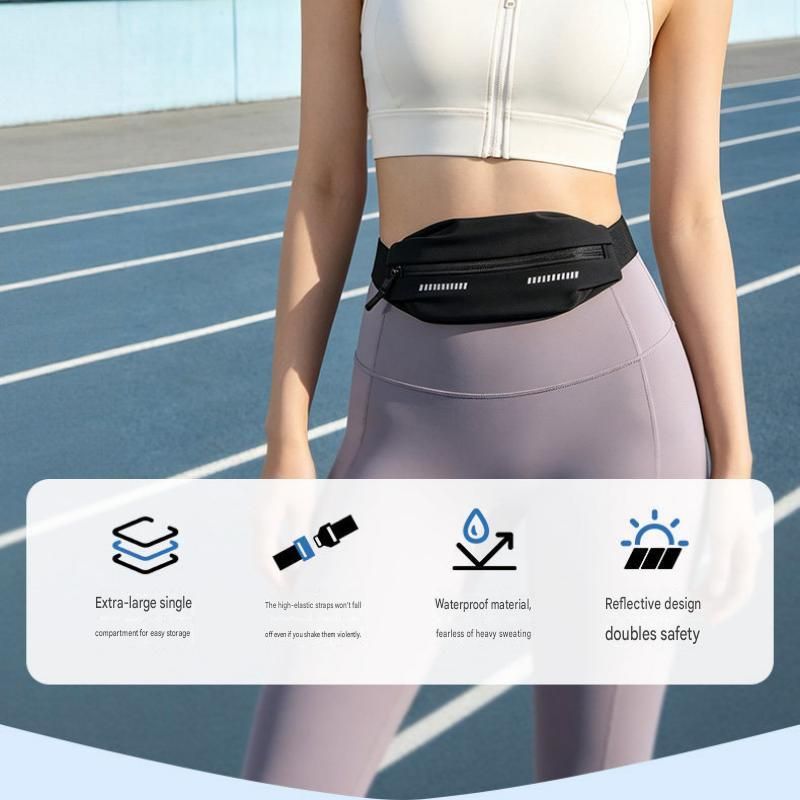 Black Running Waist Belt - High Stretch Nylon Sports Fanny Pack with view 5