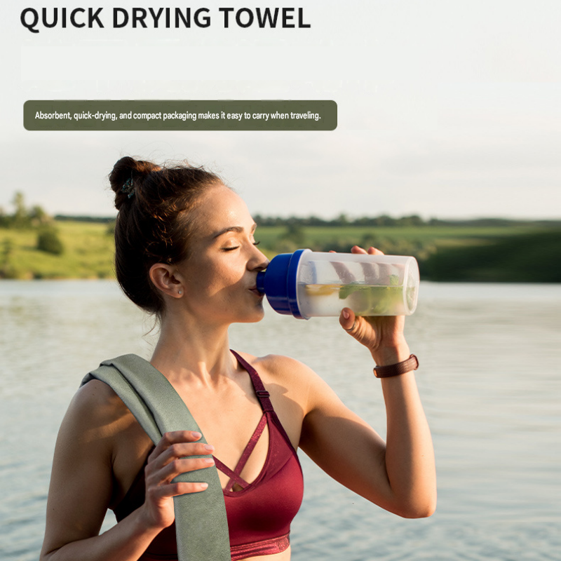 Outdoor Sports Combo Set - Green Microfiber Quick Dry Cooling Towel and Black view 2