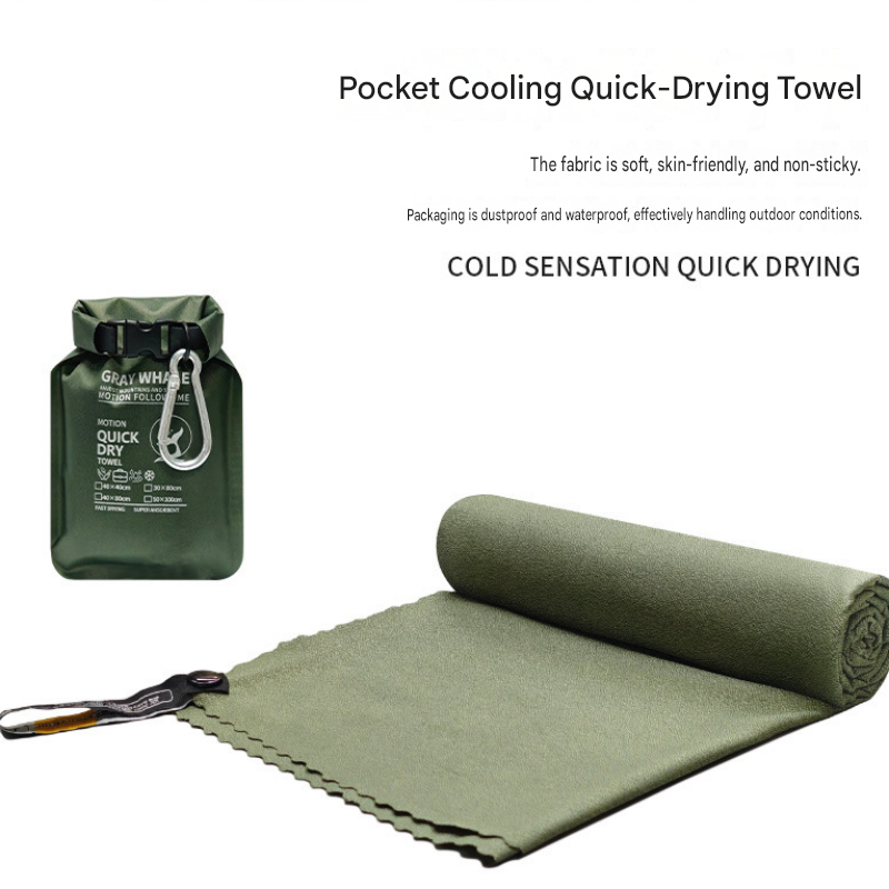 Outdoor Sports Combo Set - Green Microfiber Quick Dry Cooling Towel and Blue view 3