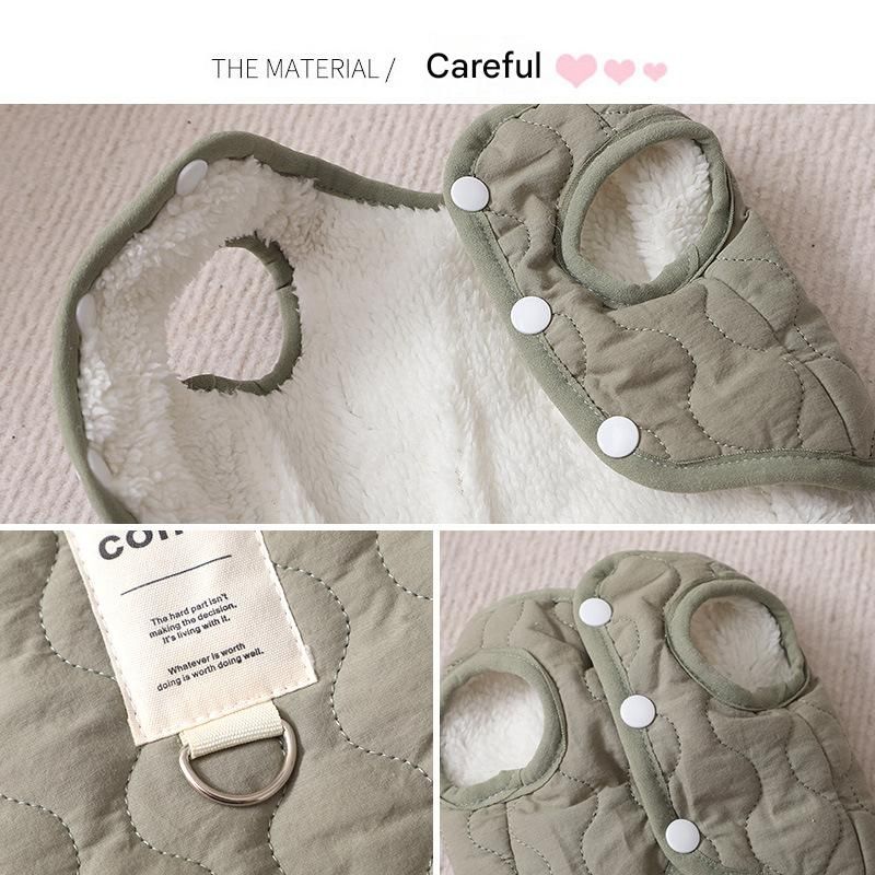 Winter Pet Care Bundle - S Size 32*20cm Beige Quilted Dog Vest with Leash Ring view 3