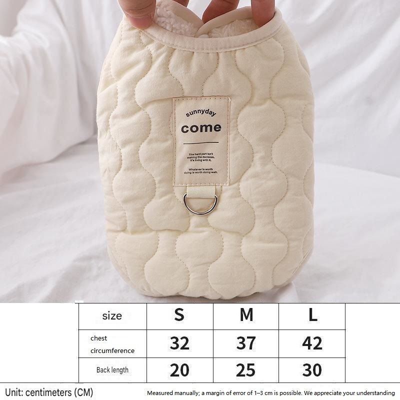 Winter Pet Care Bundle - L Size 42*30cm Beige Quilted Dog Vest with Leash Ring view 6