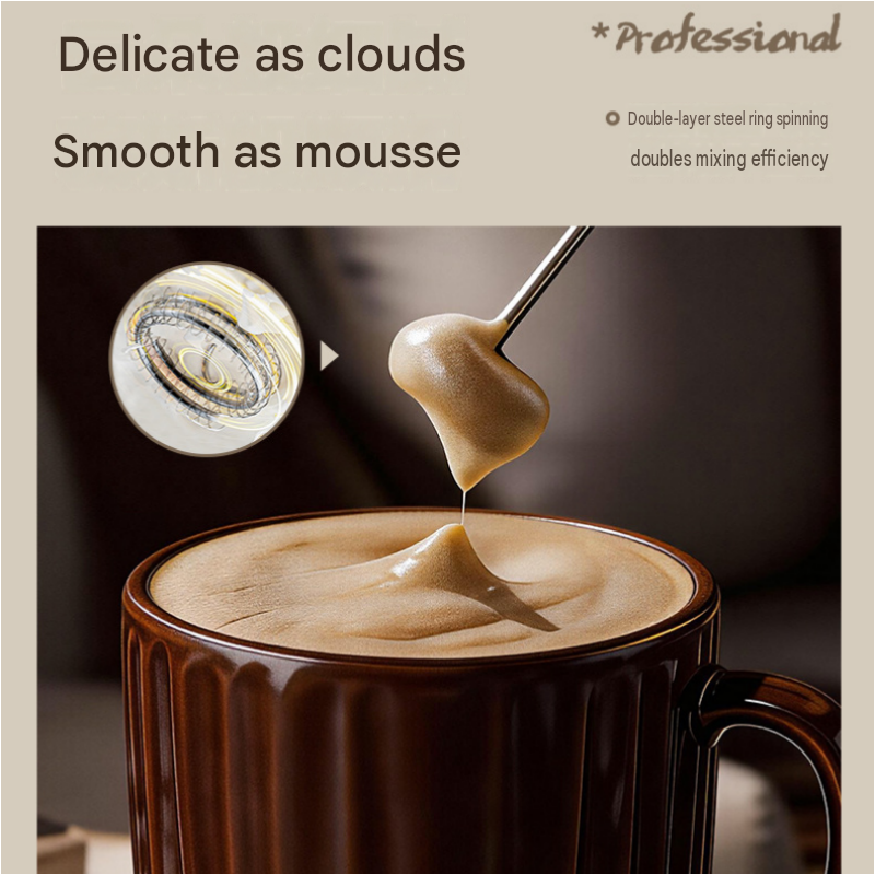 Stainless Steel Electric Milk Frother Set - 3-Speed USB Rechargeable Handheld view 3