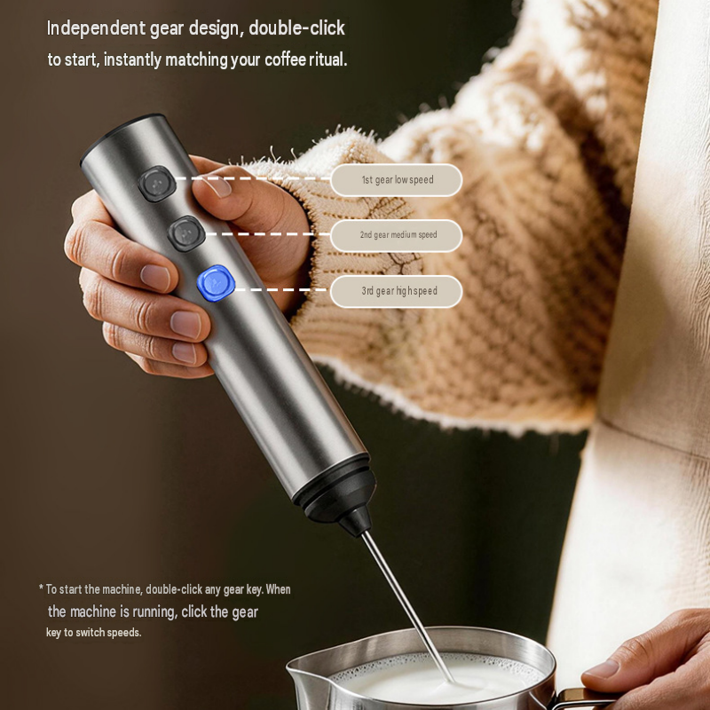 Stainless Steel Electric Milk Frother Set - 3-Speed USB Rechargeable Handheld view 5
