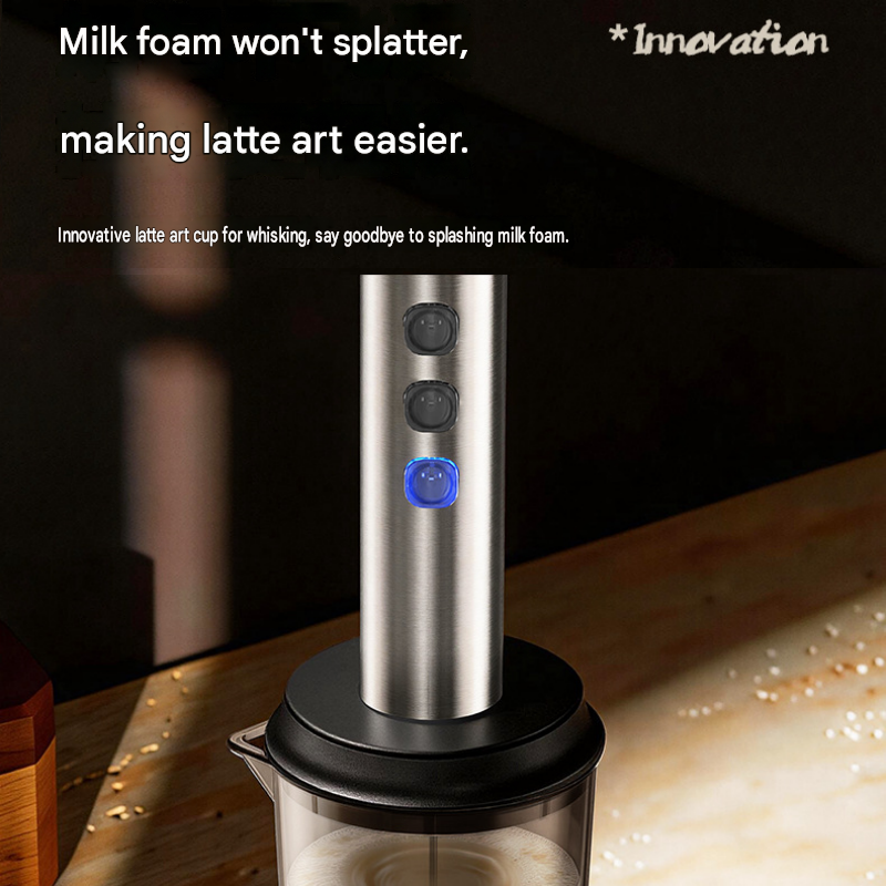 Stainless Steel Electric Milk Frother Set - 3-Speed USB Rechargeable Handheld view 7
