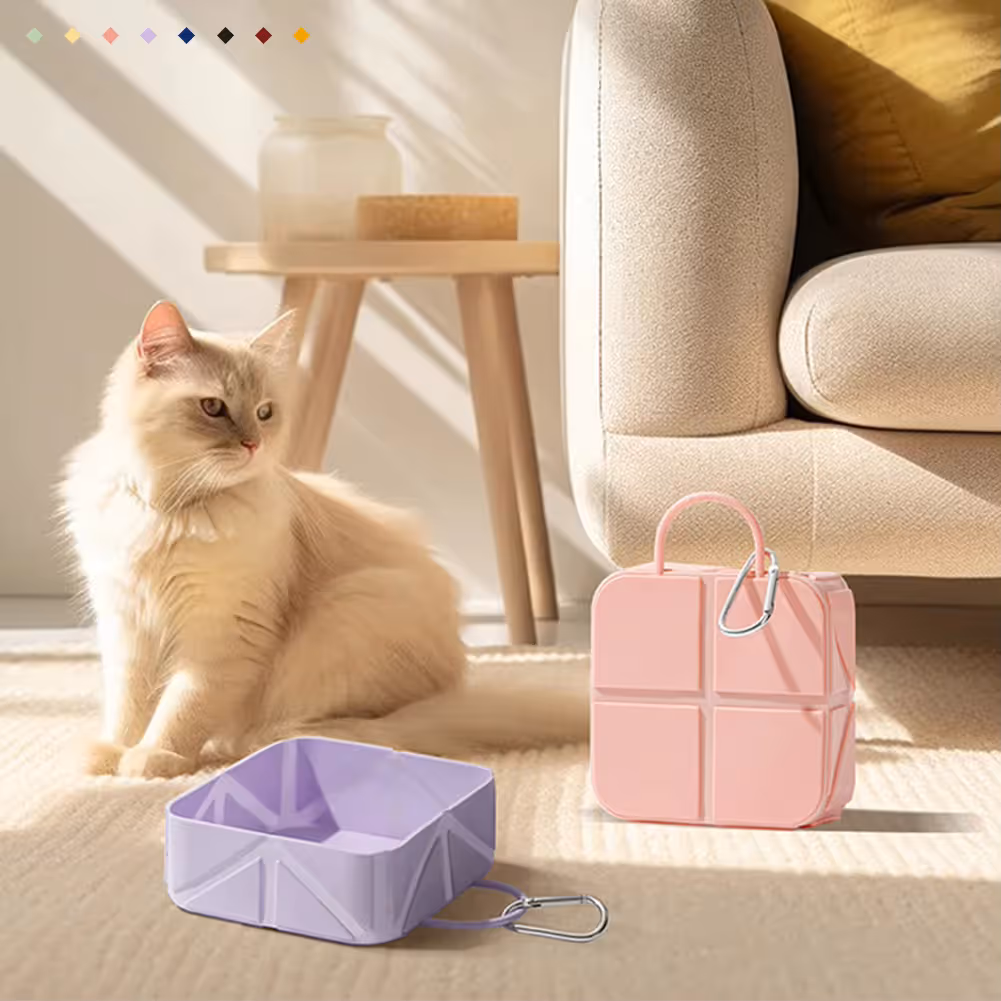 2-Pack Pink Portable Silicone Pet Travel Bowl - Foldable Outdoor Water & Food view 2