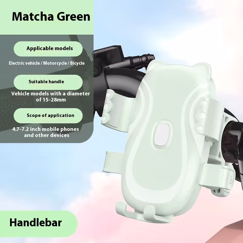 Cute Green Cat-Themed Bicycle Phone Holder — Motorcycle & Bicycle Handlebar Mount view 2