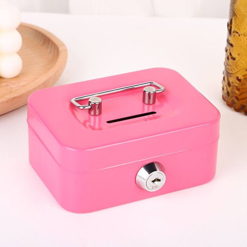 Pink Lockable Metal Cash Box with Coin Slot Portable Money Storage Box Small — image 1