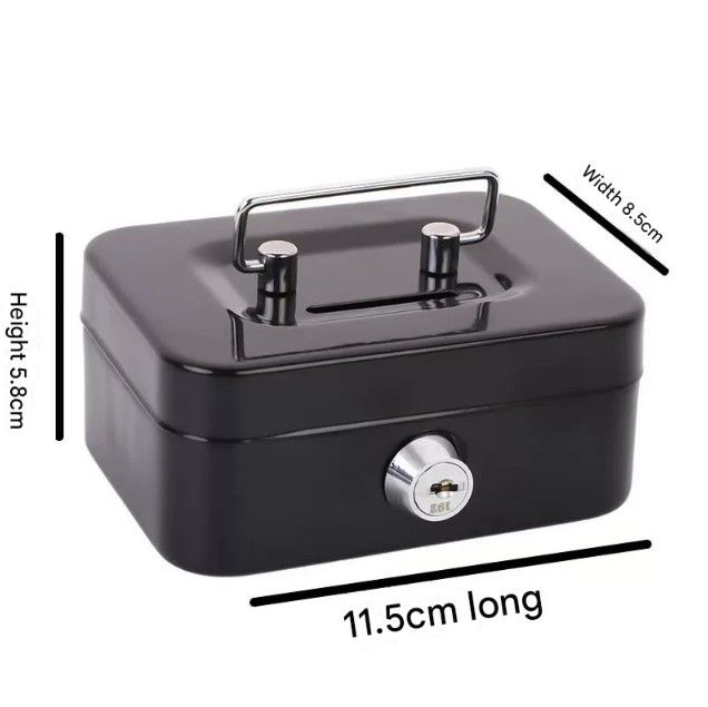 Gray Lockable Metal Cash Box with Coin Slot Portable Money Storage Box Small view 5