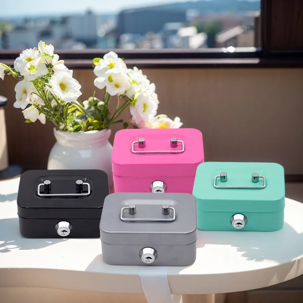 Green Lockable Metal Cash Box with Coin Slot Portable Money Storage Box Small view 3