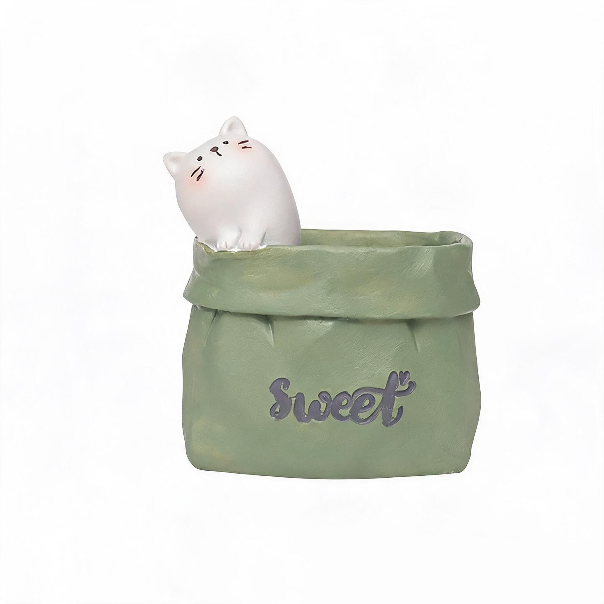 Creative Animal-Themed "Paper Bag" Pen Holder (Cat) — Resin Desktop Organizer — image 1