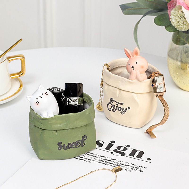 Creative Animal-Themed "Paper Bag" Pen Holder (Bear) — Resin Desktop Organizer view 2