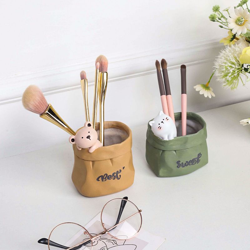 Creative Animal-Themed "Paper Bag" Pen Holder (Bear) — Resin Desktop Organizer view 5
