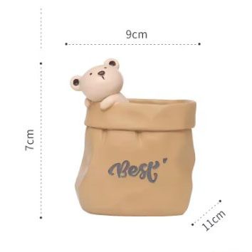 Creative Animal-Themed "Paper Bag" Pen Holder (Bear) — Resin Desktop Organizer view 6