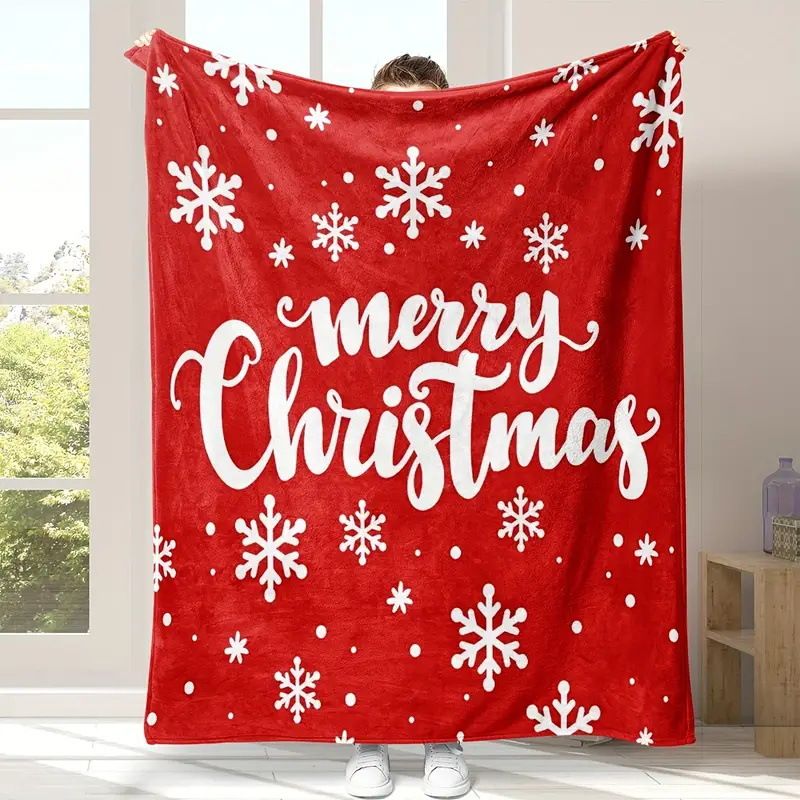 Christmas Flannel Throw Blanket and Snowman Curtain Tieback Set view 5