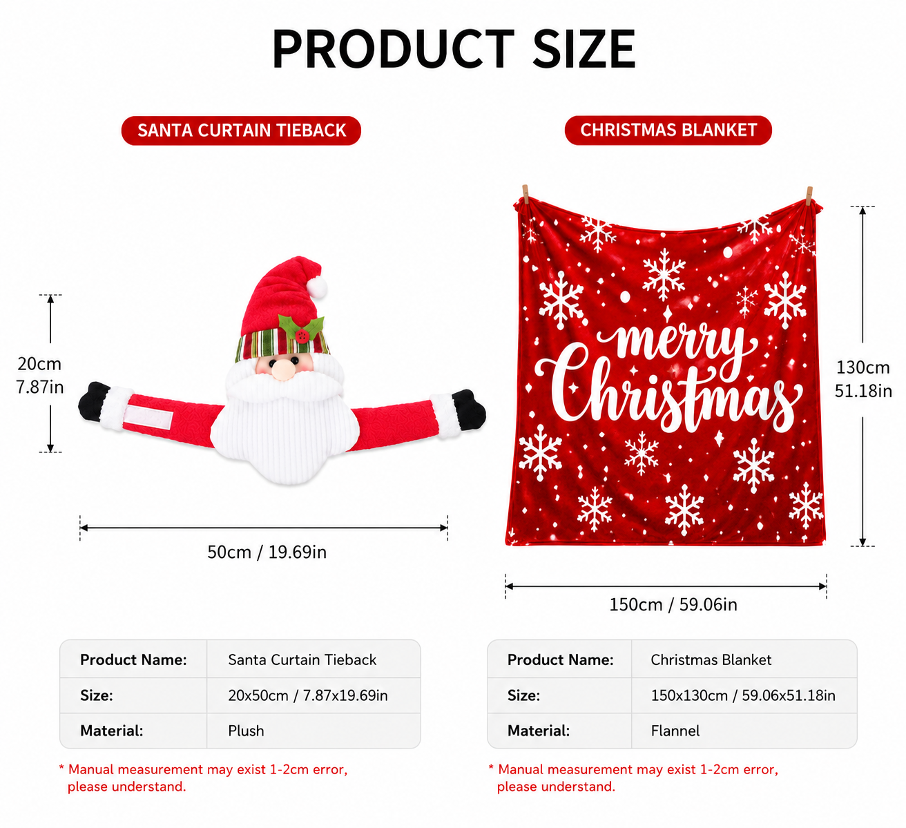 Christmas Flannel Throw Blanket and Santa Curtain Tieback Set view 7