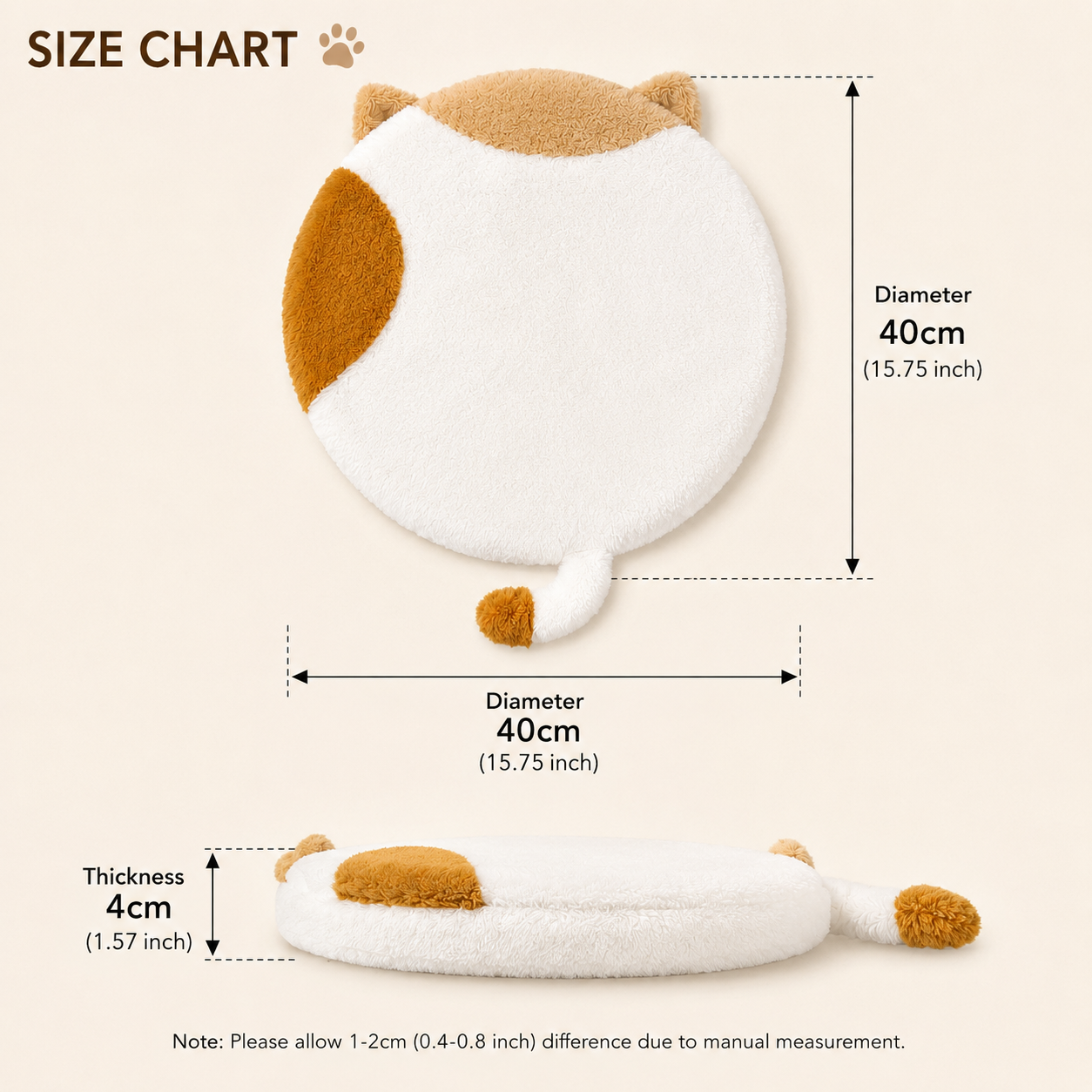 40cm Round Cat-Themed Seat Cushion (Brown Tabby) — Slow-Rebound Memory Foam view 8